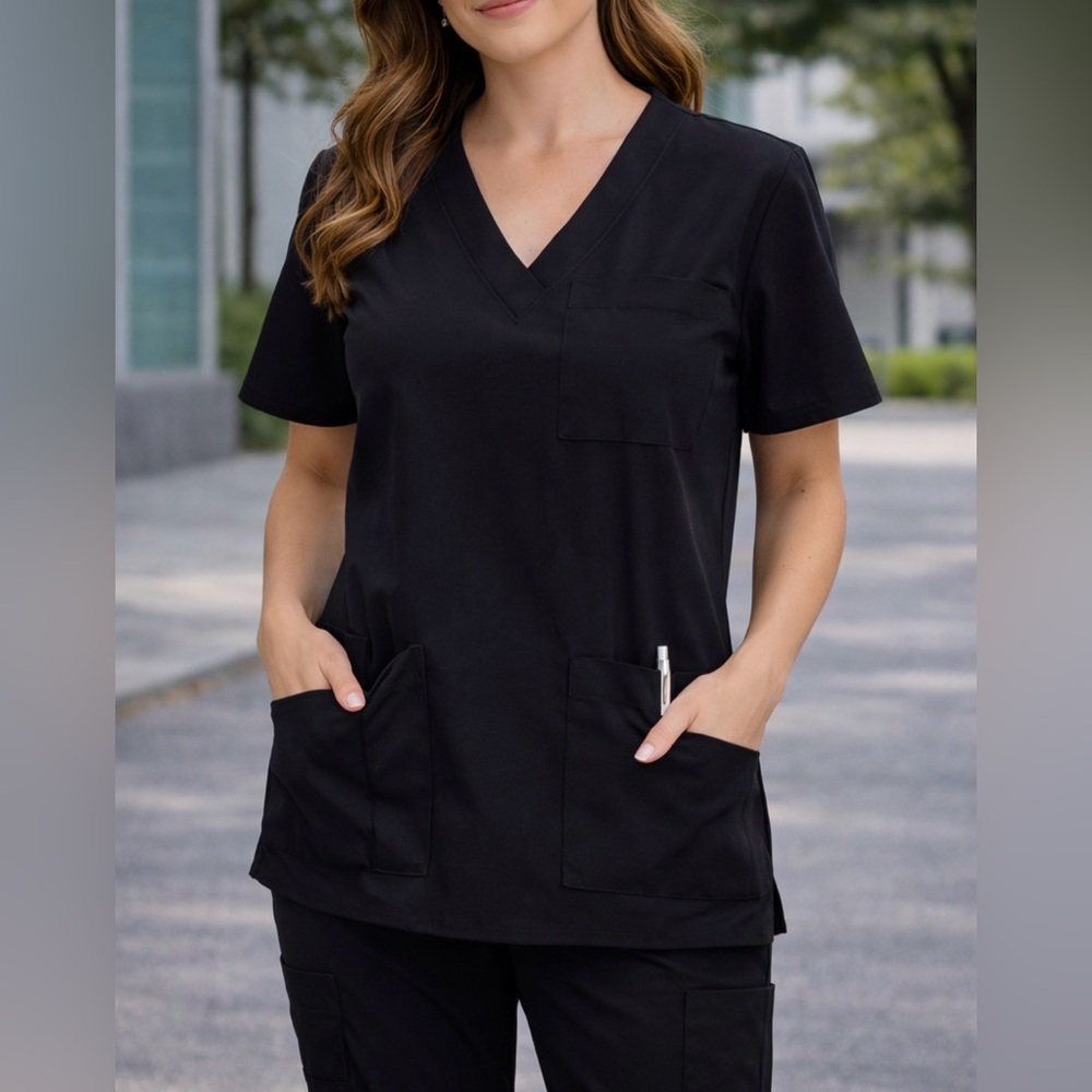 Rampage Black V-Neck Scrub Top Large NWT | Workwear Essentials